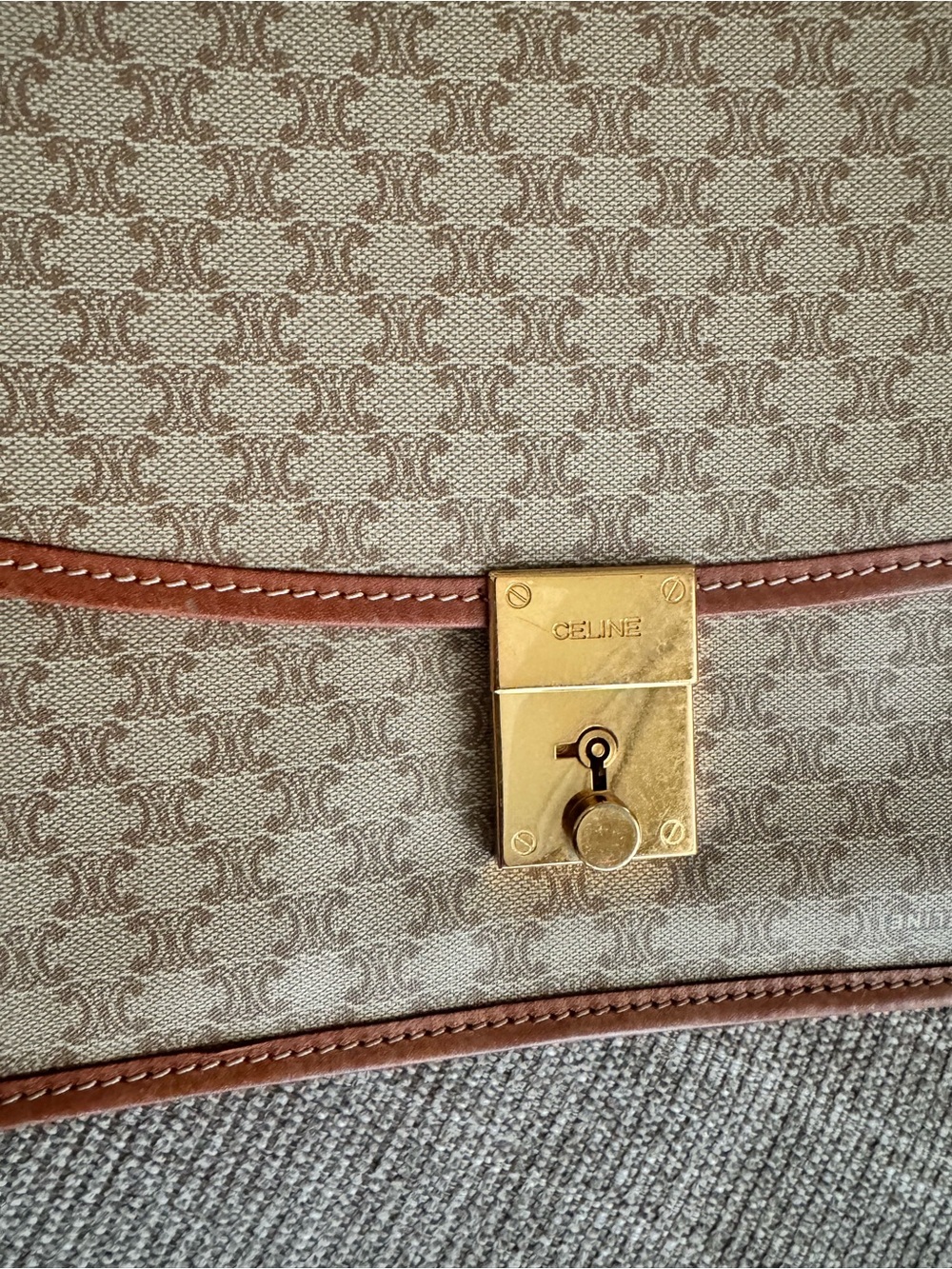 Celine Beige Monogram Canvas Clutch with Brown Trim and Gold Hardware - Picture 3 of 12
